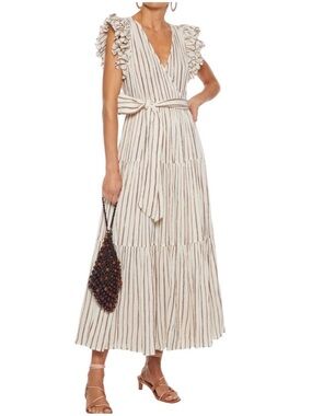 Ulla Johnson Lilliana metallic striped ruffle maxi dress 0